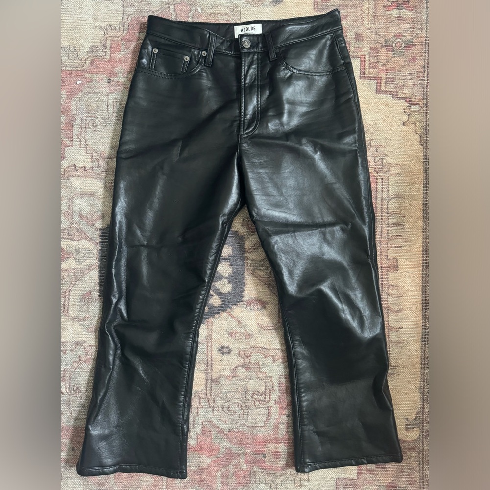 Agolde Black Leather Straight Leg Pants